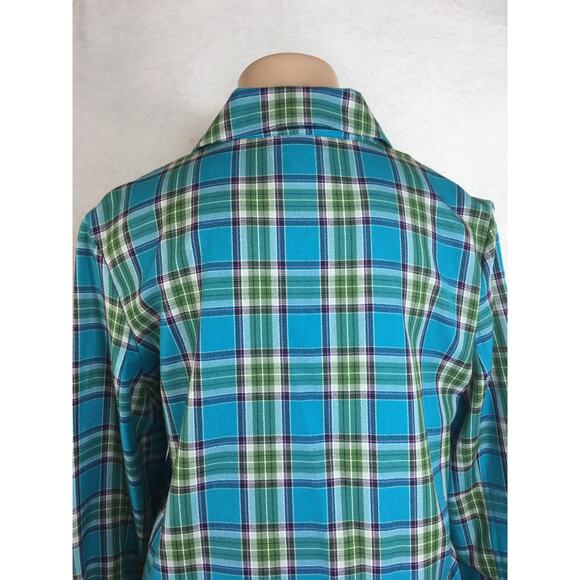Southern‎ Lady Top Shacket Womens 8 Flannel Button Down Teal Blue & Green Plaid - Picture 6 of 15